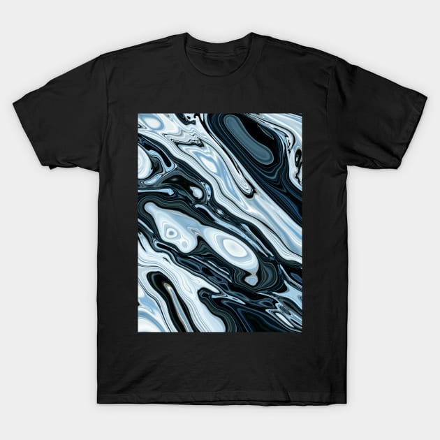 Liquid Marble Cool Blue and Black T-Shirt by Anna